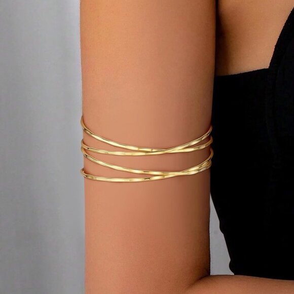 4PCS Gold Arm Cuff Jewelry for Women Upper Arm Cuff Bangle Band Armlet Adjustabl - Picture 3 of 6